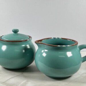Dansk Mesa Turquoise Creamer and Sugar with Lid Vintage Stoneware